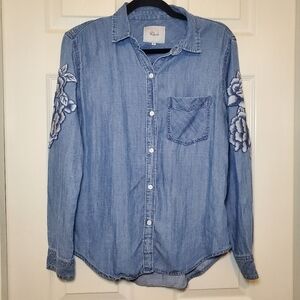 Rails Denim Ingrid Shirt with White Floral Patches Size XSmall
